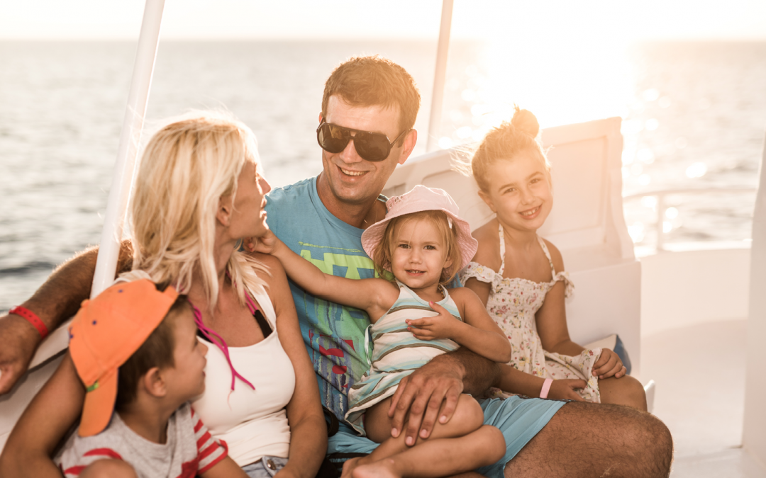 young family on a boat