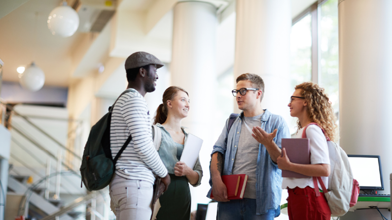 group of college students talking