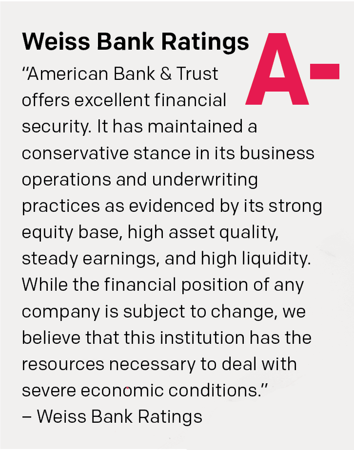 2023 - AB&T - Safety and Soundness - Weiss Bank Rating 2021 Q4 Bauer Financial Bank Rating